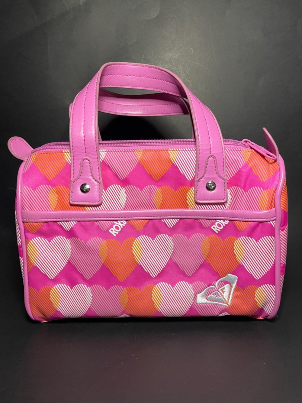 ROXY Lunch Bag Whimsical Pink Coquette Heart-Print with Orange & White Accents